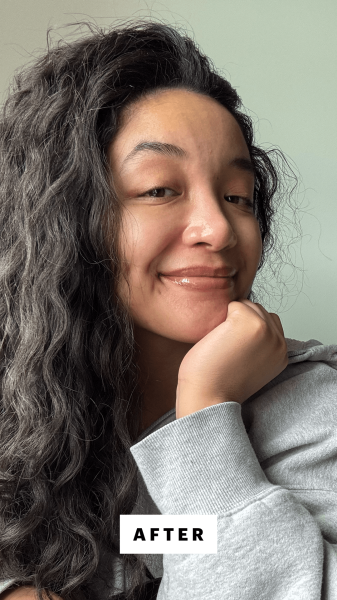 A selfie of Allure social media manager Bianca Richards after using the Paula's Choice 6 Mandelic Acid 2 Lactic Acid...