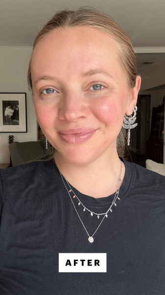 Fowler after applying the Ilia Sun Serum Mineral Sunscreen SPF 50