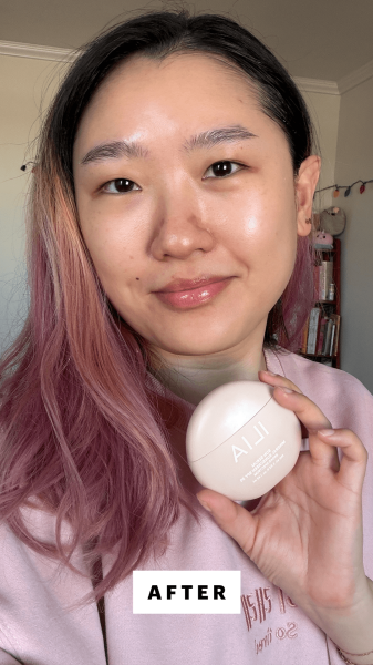 Han after applying the Ilia Sun Serum Mineral Sunscreen SPF 50